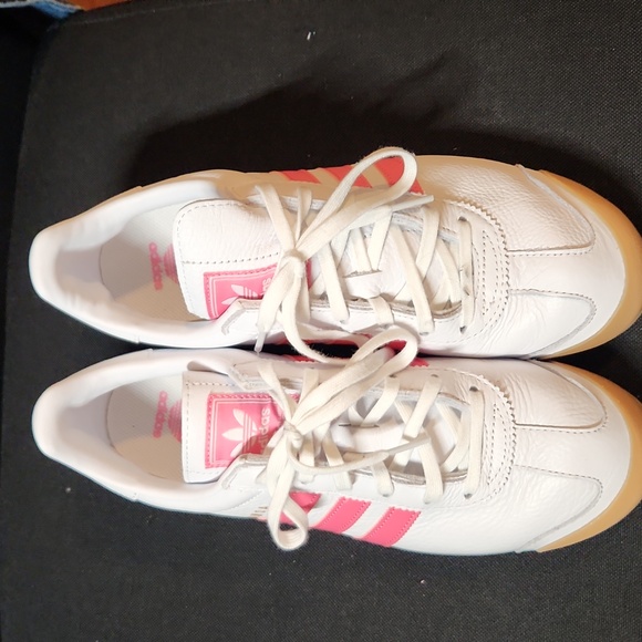 Adidas Women's White and Pink Striped Sneakers - Picture 2 of 3